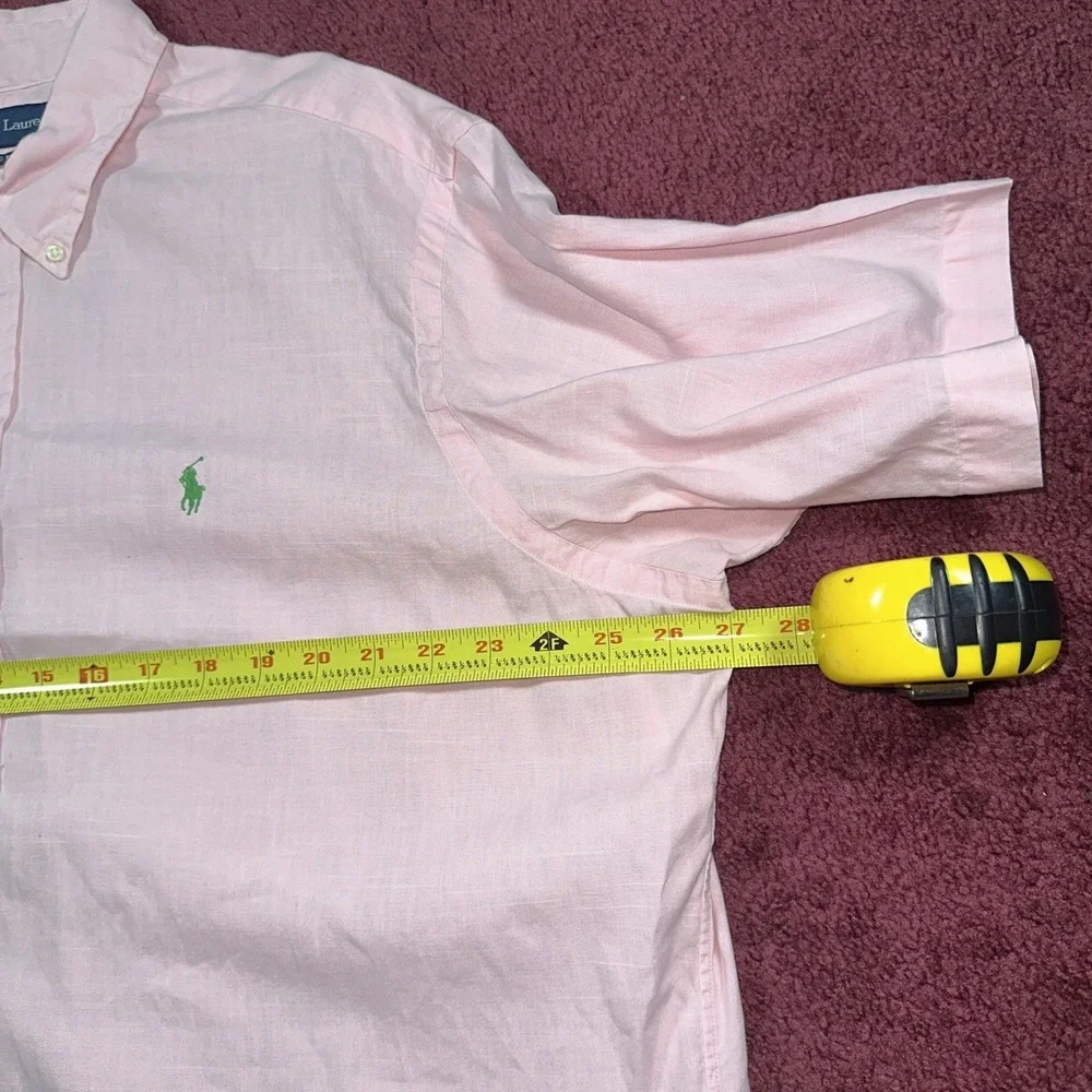Polo Ralph Lauren Size XL Mens Pink Linen Short Sleeve Green Pony